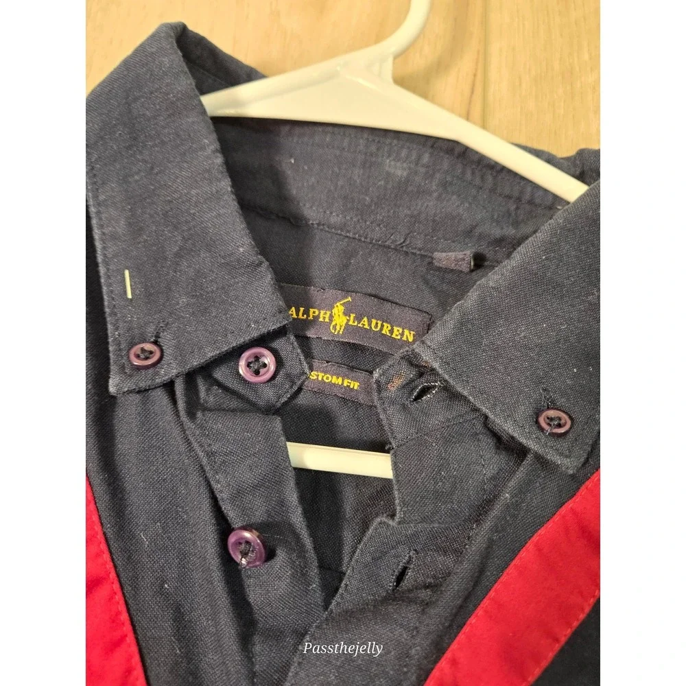 Vtg Polo Ralph Lauren Button Up Shirt Mens Small Black Red V Stripe Long Sleeve
